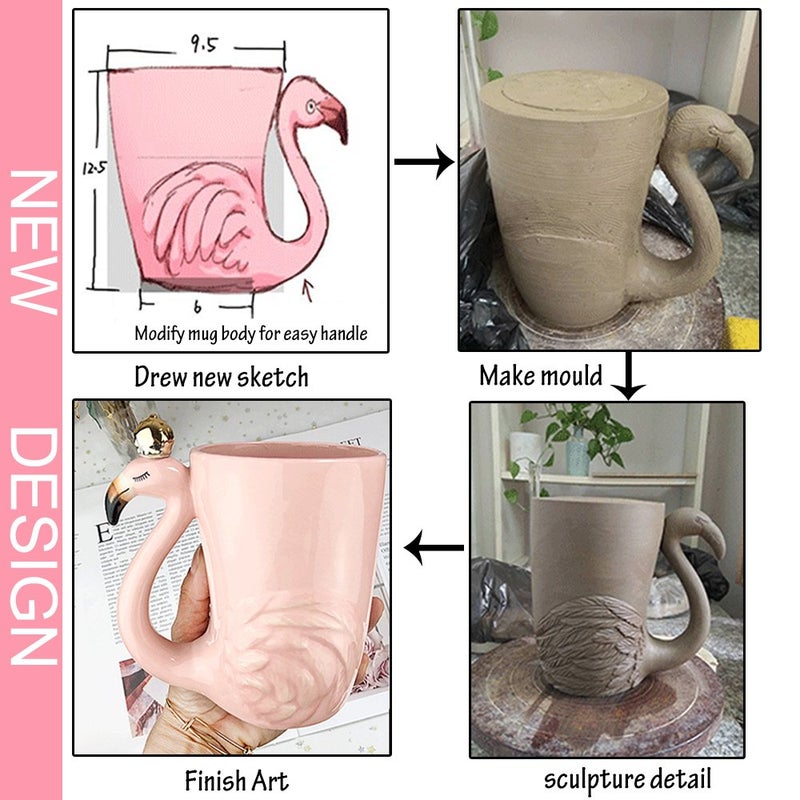 Renawe 16 oz Cute Pink Coffee Mug Ceramic Flamingo Gift Unique Cups Mom Day Gift for Women Her Grandma Pretty Mug Funny Coffee Cup Funky Xmas Presents for Girlfriend Decorative Animal Decor Christmas Mugs - Image 4